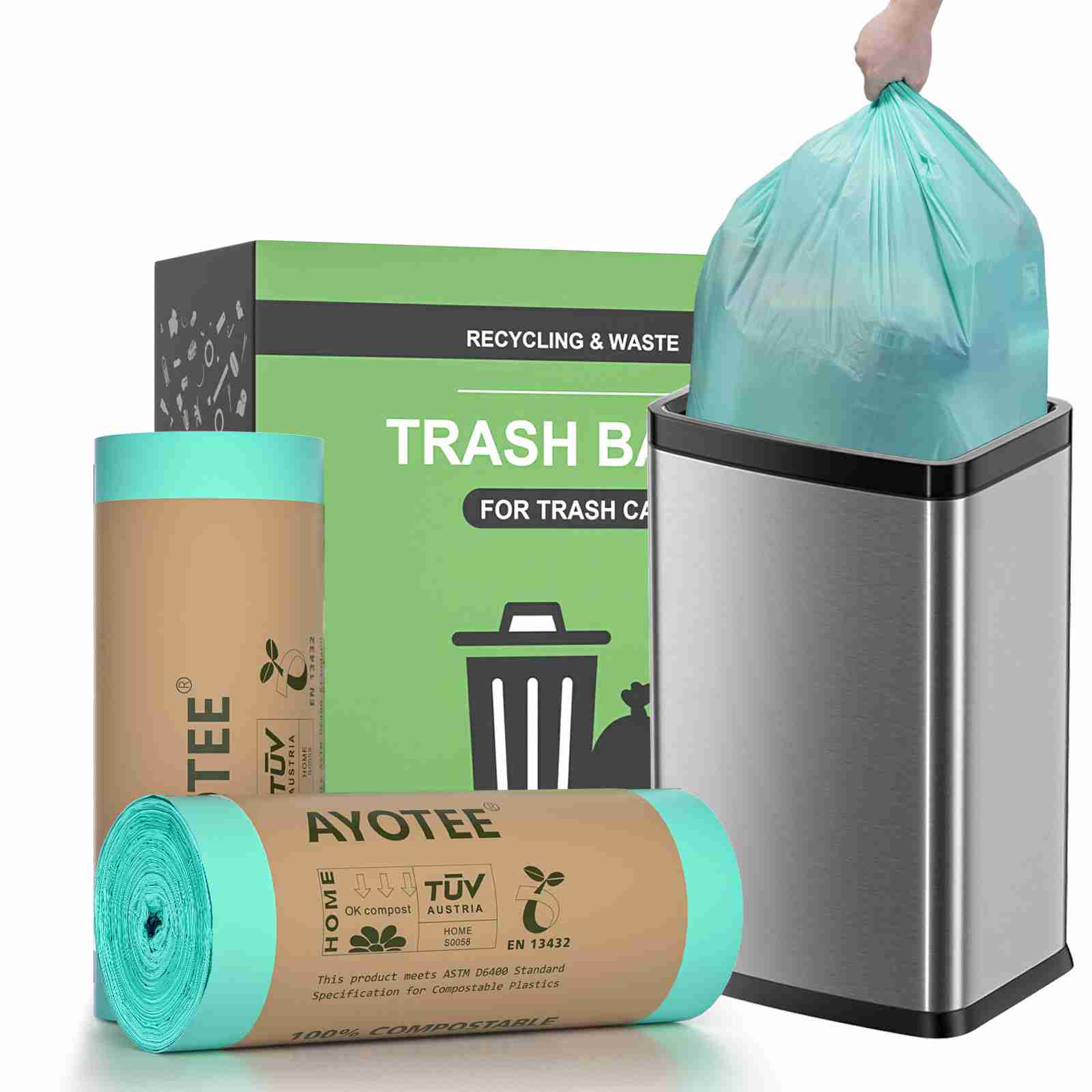 100% Compostable Trash Bags 13 Gallon Tall Trash - Rebaid