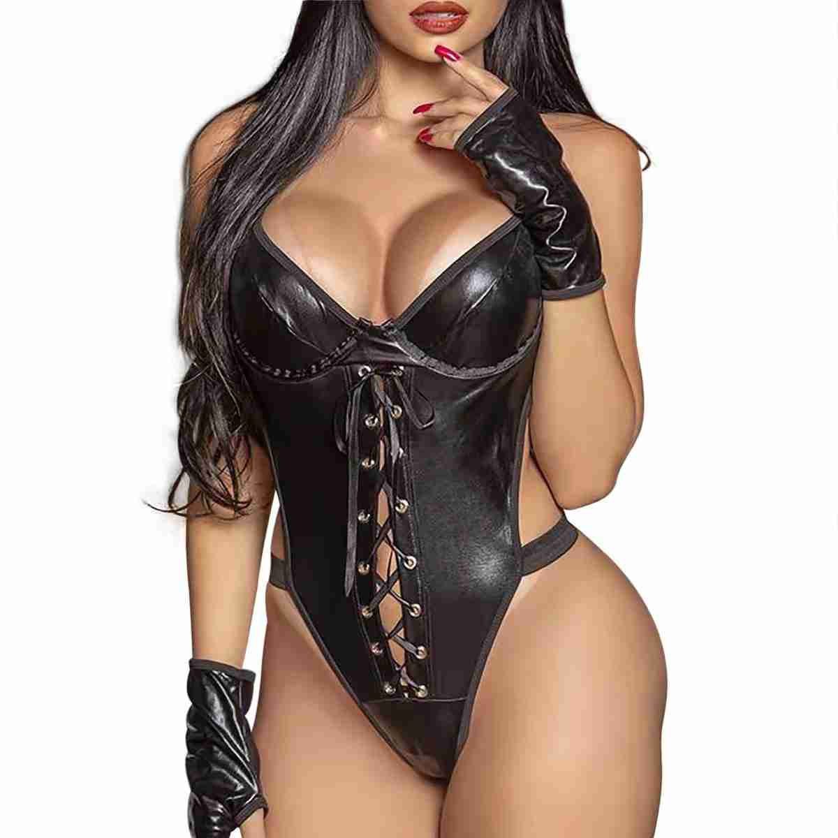 sexy-sexy-black-leather-lingerie-for-women-high-cut-bodysuit with cash back rebate