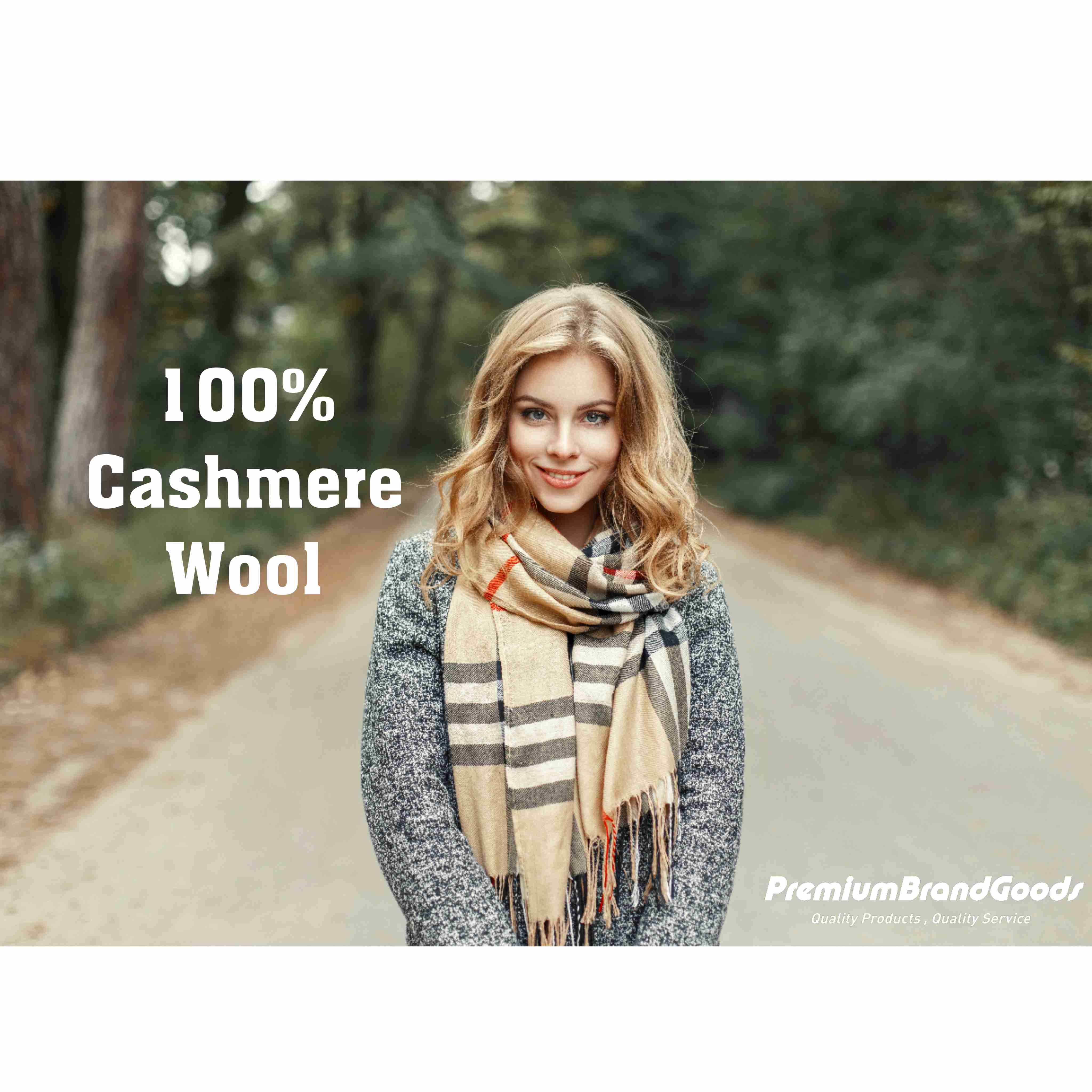 Cashmere Feel New England Plaid Scarf - 100% Acrylic - Super Soft - Camel